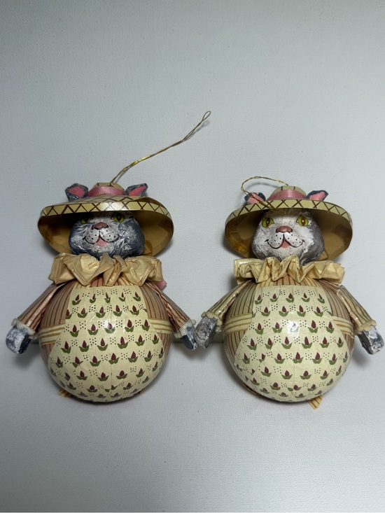 Kurt Adler Other - Louis Nichole Kurt Adler Paper Mache Roly Poly Cat (2) Christmas Ornament 1983